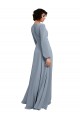 Achat Bleu poussiéreux Trapèze Col V Mousseline Longue Robes demoiselle d'honneur