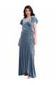 Achat Bleu poussiéreux Trapèze Col V Velours Stretch Longue Robes demoiselle d'honneur / Robes de bal