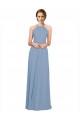 Achat Bleu poussiéreux Trapèze Licou Col Haut Mousseline Longue Robes demoiselle d'honneur