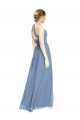 Achat Bleu poussiéreux Trapèze Licou Mousseline Longue Robes demoiselle d'honneur