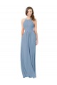 Achat Bleu poussiéreux Trapèze Licou Mousseline Longue Robes demoiselle d'honneur
