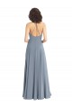 Achat Bleu poussiéreux Trapèze Licou Mousseline Longue Robes demoiselle d'honneur