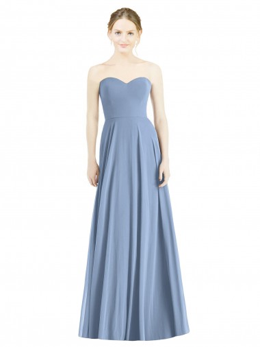 Achat Bleu poussiéreux Trapèze Mousseline Longue Robes demoiselle d'honneur