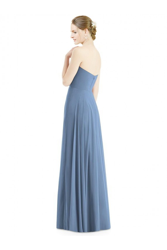 Achat Bleu poussiéreux Trapèze Mousseline Longue Robes demoiselle d'honneur