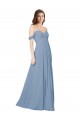 Achat Bleu poussiéreux Trapèze Mousseline Longue Robes demoiselle d'honneur