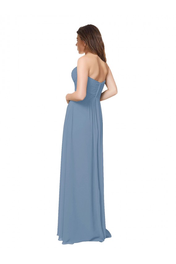 Achat Bleu poussiéreux Trapèze Mousseline Longue Robes demoiselle d'honneur
