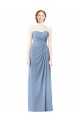 Achat Bleu poussiéreux Trapèze Sans bretelle Mousseline Longue Robes demoiselle d'honneur
