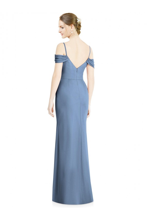 Achat Bleu poussiéreux Trapèze Épaule Dénudée Mousseline Longue Formelles Robes demoiselle d'honneur / Robes de soirée