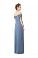 Achat Bleu poussiéreux Trapèze Épaule Dénudée Mousseline Longue Robes demoiselle d'honneur