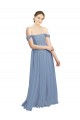 Achat Bleu poussiéreux Trapèze Épaule Dénudée Mousseline Longue Robes demoiselle d'honneur