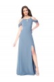 Achat Bleu poussiéreux Trapèze Épaule Dénudée Mousseline Longue Robes demoiselle d'honneur