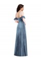 Achat Bleu poussiéreux Trapèze Épaule Dénudée Velours Stretch Longue Robes demoiselle d'honneur / Robes de bal