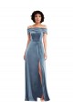 Achat Bleu poussiéreux Trapèze Épaule Dénudée Velours Stretch Longue Robes demoiselle d'honneur / Robes de bal