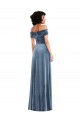 Achat Bleu poussiéreux Trapèze Épaule Dénudée Velours Stretch Longue Robes demoiselle d'honneur / Robes de bal