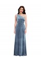 Achat Bleu poussiéreux Trapèze Épaule Dénudée Velours Stretch Longue Robes demoiselle d'honneur / Robes de bal