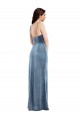 Achat Bleu poussiéreux Trompette Bretelles spaghetti Velours Stretch Longue Formelles Robes demoiselle d'honneur / Robes de soirée / Robes de bal