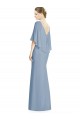 Achat Bleu poussiéreux Trompette Col V Mousseline Longue Robes demoiselle d'honneur