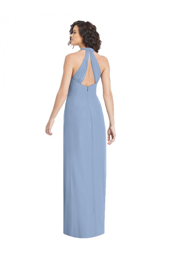 Achat Bleu poussiéreux Trompette Licou Col V Mousseline Longue Formelles Robes demoiselle d'honneur / Robes de soirée
