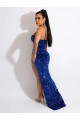 Achat Bleu roi Fourreau Bretelles spaghetti Balayage train Paillettes Velours Longue Robes de bal