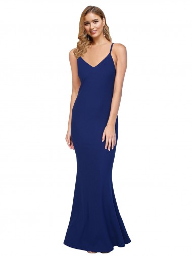 Achat Bleu roi Fourreau Col V Crêpe Stretch Longue Formelles Robes demoiselle d'honneur / Robes de soirée / Robes de bal