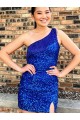 Achat Bleu roi Fourreau Courte Paillettes Velours Courte Robes de bal