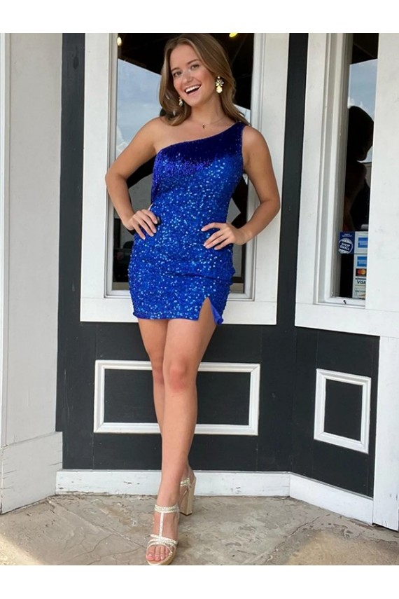 Achat Bleu roi Fourreau Courte Paillettes Velours Courte Robes de bal