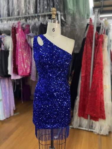 Achat Bleu roi Fourreau Courte Paillettes Velours Courte Robes de bal