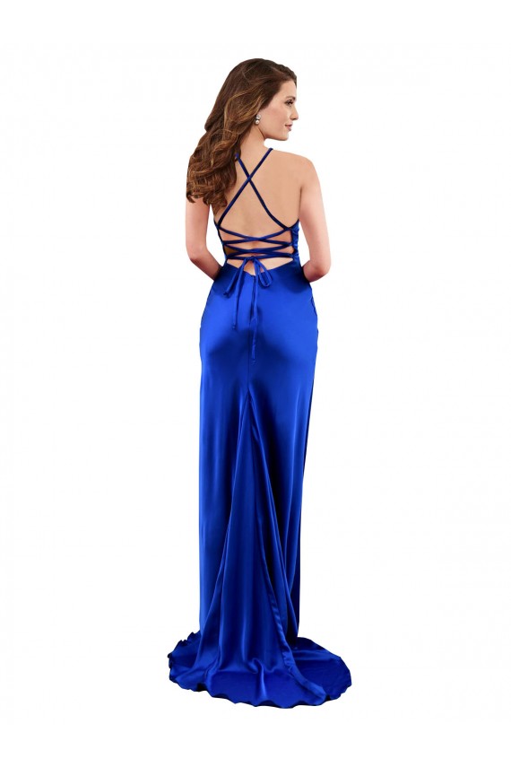 Achat Bleu roi Fourreau Satiné Soyeux Longue Formelles Robes demoiselle d'honneur / Robes de soirée / Robes de bal