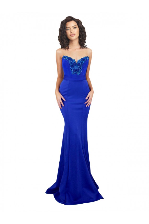 Achat Bleu roi Sirène Col Haut Crêpe Stretch Longue Formelles Robes demoiselle d'honneur / Robes de soirée / Robes de bal