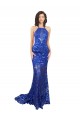 Achat Bleu roi Sirène Col Haut Dentelle Longue Robes demoiselle d'honneur / Robes de bal