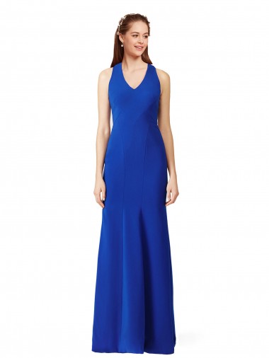 Achat Bleu roi Sirène Col V Crêpe Stretch Longue Formelles Robes demoiselle d'honneur / Robes de soirée / Robes de bal