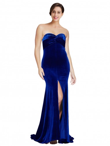 Achat Bleu roi Sirène Sans bretelle Balayage train Velours Stretch Longue Formelles Robes demoiselle d'honneur / Robes de soirée / Robes de bal
