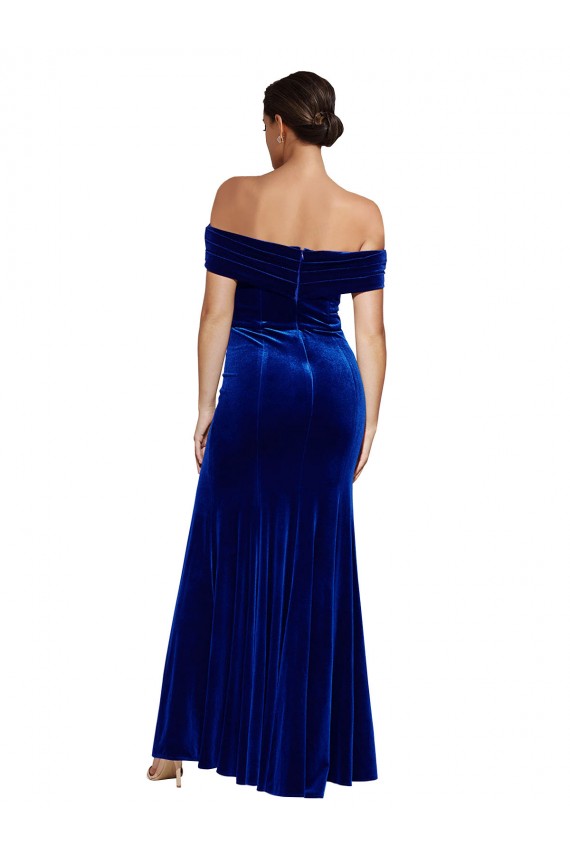 Achat Bleu roi Sirène Épaule Dénudée Velours Stretch Longue Formelles Robes demoiselle d'honneur / Robes de soirée / Robes de bal
