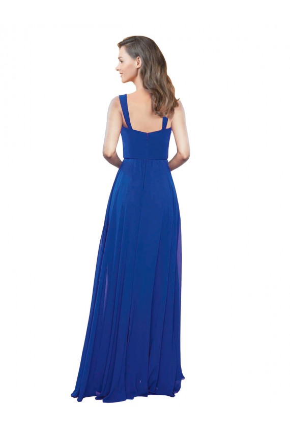 Achat Bleu roi Trapèze Col Carré Mousseline Longue Robes demoiselle d'honneur