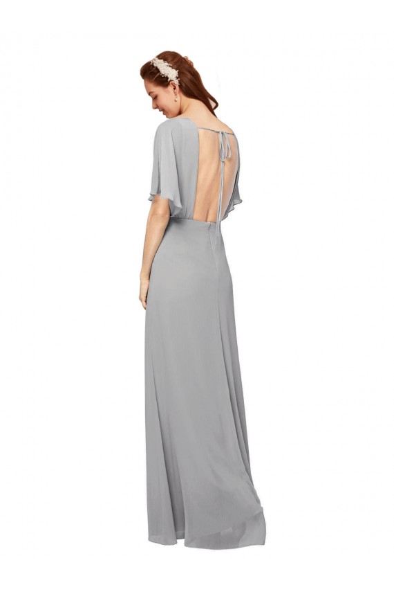 Achat Bleu roi Trapèze Col V Mousseline Longue Robes demoiselle d'honneur