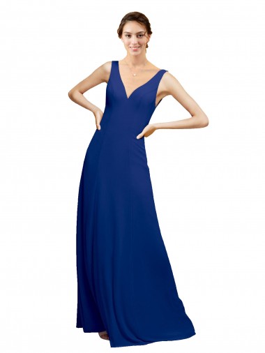Achat Bleu roi Trapèze Col V Mousseline Longue Robes demoiselle d'honneur