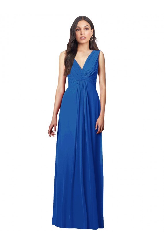 Achat Bleu roi Trapèze Col V Mousseline Longue Robes demoiselle d'honneur