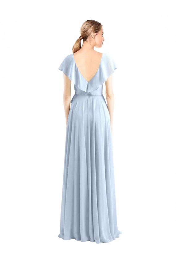 Achat Bleu roi Trapèze Col V Mousseline Longue Robes demoiselle d'honneur