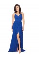 Achat Bleu roi Trapèze Col V Mousseline Longue Robes demoiselle d'honneur