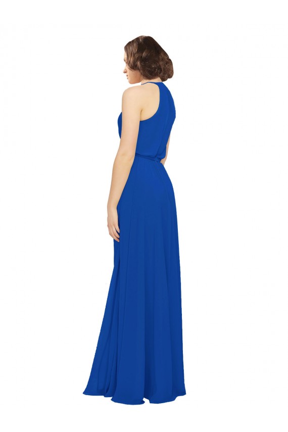 Achat Bleu roi Trapèze Col bijou Mousseline Longue Robes demoiselle d'honneur