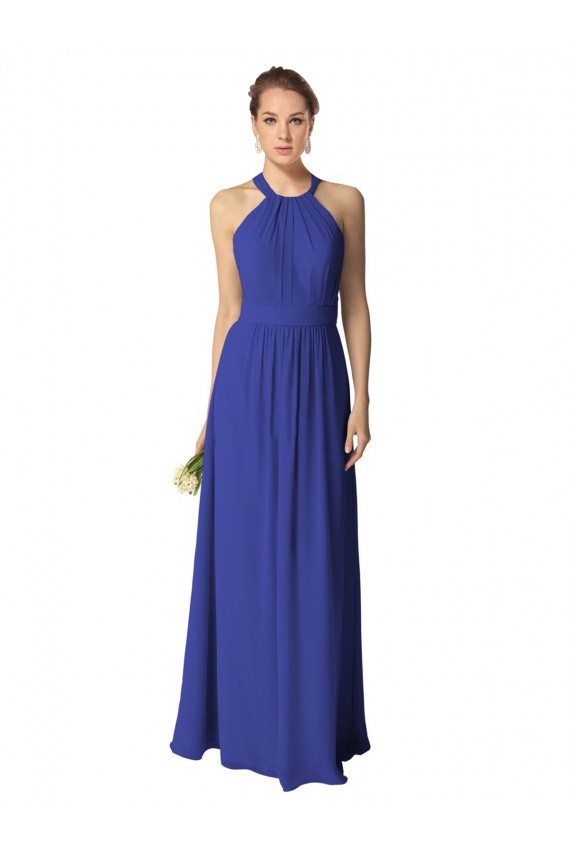 Achat Bleu roi Trapèze Licou Mousseline Longue Robes demoiselle d'honneur