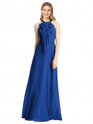 Achat Bleu roi Trapèze Licou Mousseline Longue Robes demoiselle d'honneur