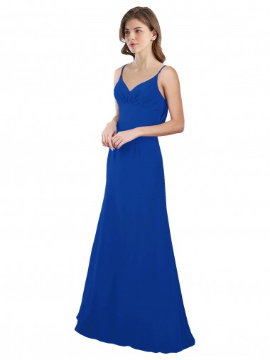 Achat Bleu roi Trapèze Mousseline Longue Robes demoiselle d'honneur