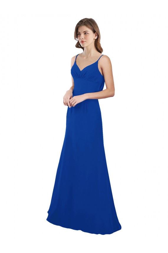Achat Bleu roi Trapèze Mousseline Longue Robes demoiselle d'honneur