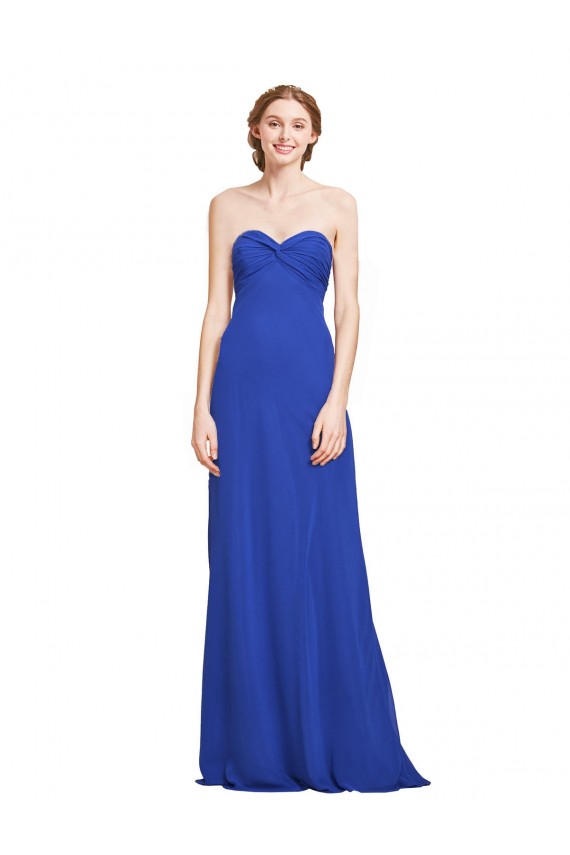 Achat Bleu roi Trapèze Mousseline Longue Robes demoiselle d'honneur