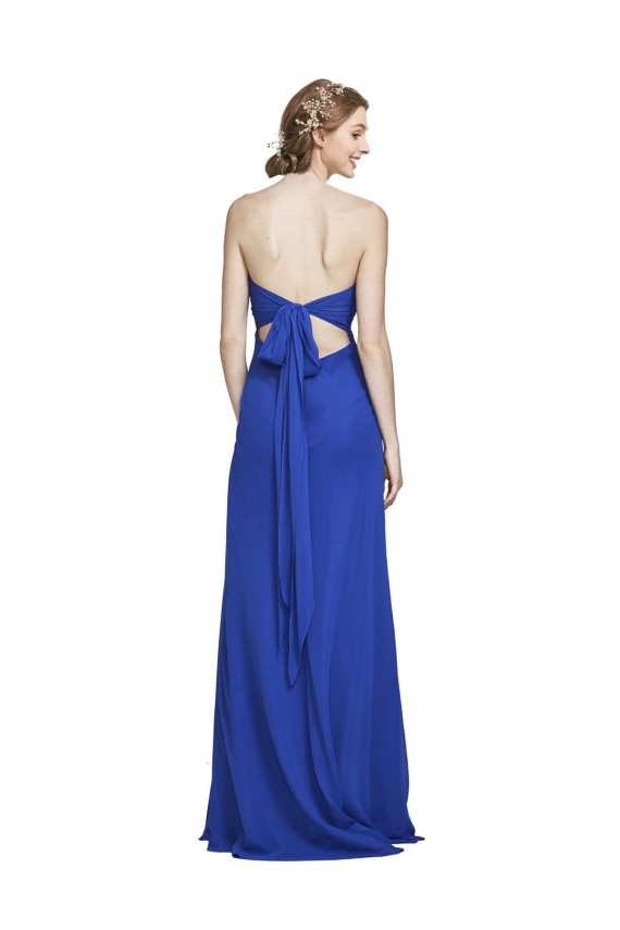 Achat Bleu roi Trapèze Mousseline Longue Robes demoiselle d'honneur