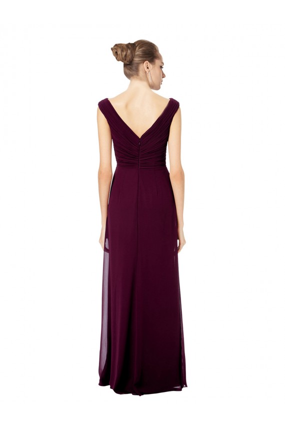 Achat Bleu roi Trapèze Épaule Dénudée Col V Mousseline Longue Robes demoiselle d'honneur
