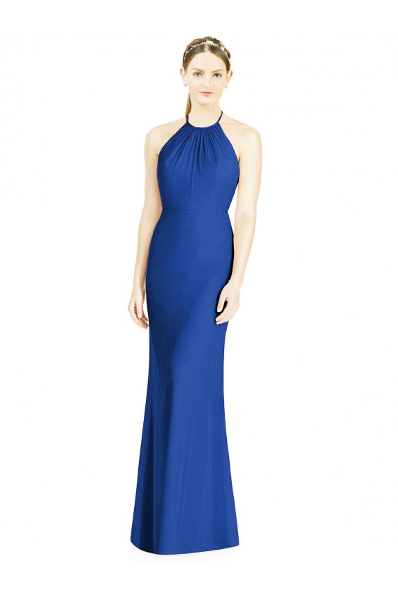 Achat Bleu roi Trompette Licou Col Haut Mousseline Longue Robes demoiselle d'honneur