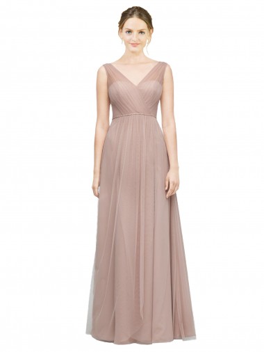 Achat Blush Trapèze Col V Tulle Longue Robes demoiselle d'honneur