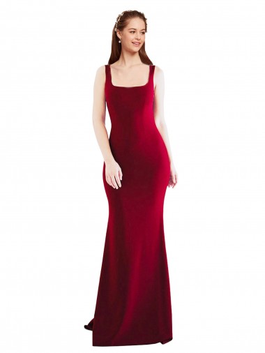 Achat Bordeaux 10 Sirène Col Carré Crêpe Stretch Longue Formelles Robes demoiselle d'honneur / Robes de soirée / Robes de bal